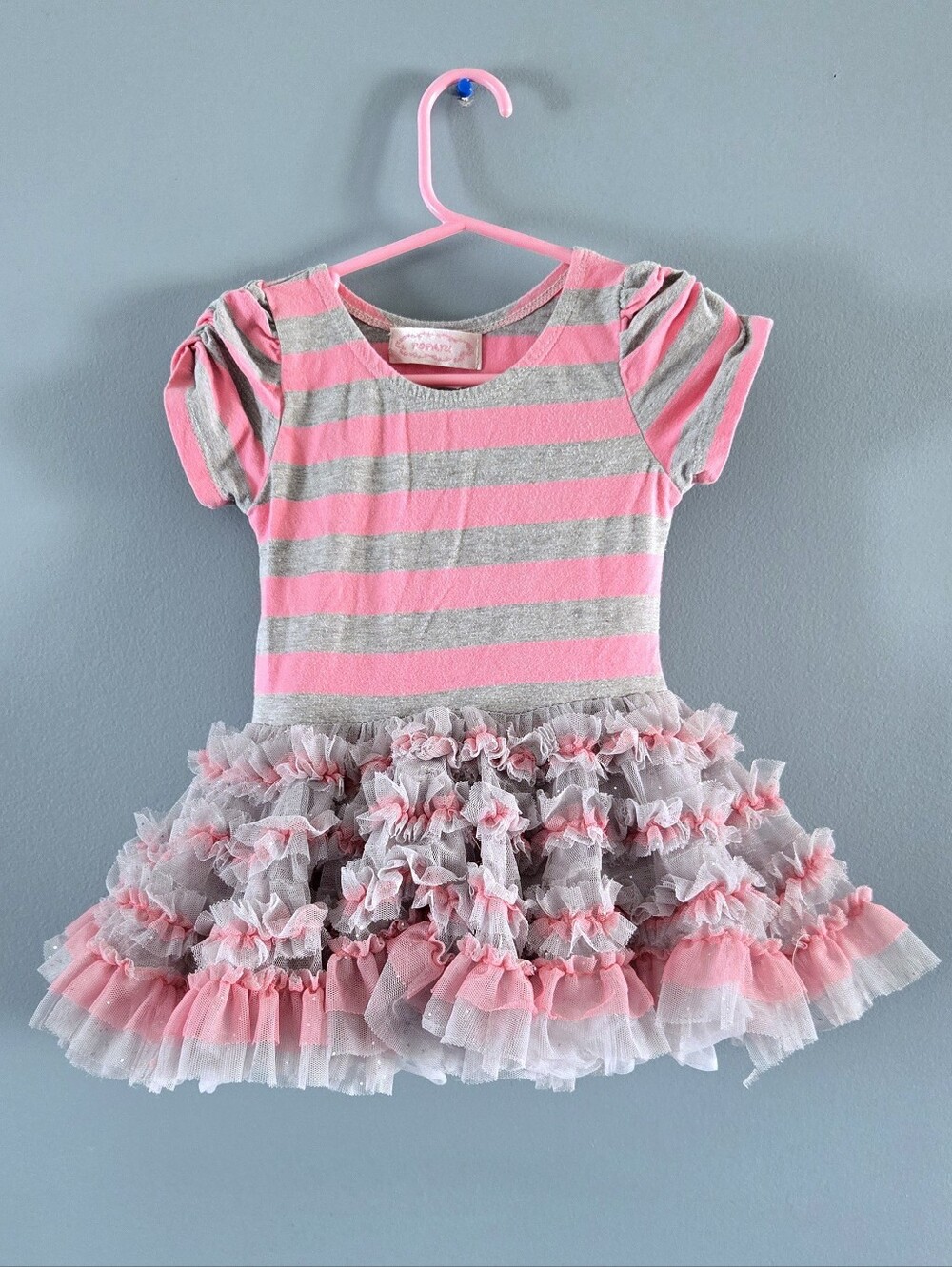 Pink & Gray Striped Ruffle Tutu Dress 18m